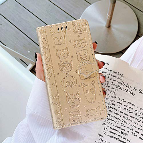 Oihxse Billetera Cuero Funda Compatible con iPhone 11 Pro PU Libro Tapa Flip Soporte Plegable Protector Magnético Carcasa Gato Perro Lindo Animal Diseño Wallet Case-Dorado