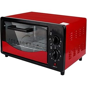 12L mini-oven, multifunctionele huishoudelijke elektrische oven, op en neer verwarmen, drielaagse explosieveilige deur, 800 W, rood