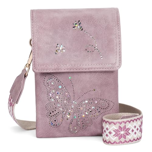 Leather Small Crossbody Bags for Women Trendy Cell Phone Bag Wallet Purses Butterfly Design