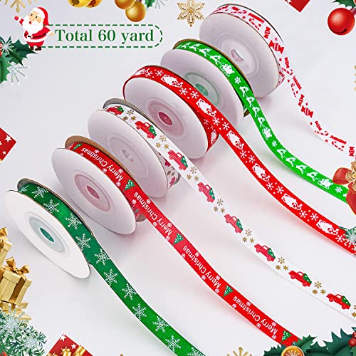 Huryfox Christmas Ribbon For Gift Wrapping - 6 Rolls 60Yards Christmas Grosgrain Ribbon For Crafts Diy Winter Holiday Decorations Present, Xmas Gift Wrapping, Hair Bows Making, Craft Sewing #TOP5