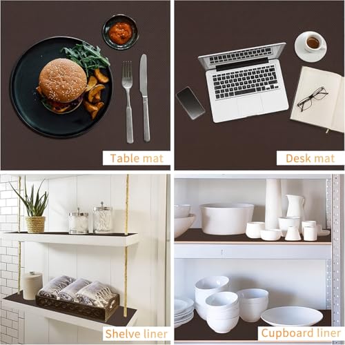 Image of Go Hooked EVA Anti Slip Fridge Mat Roll 45cm x 5m | Waterproof Shelf Liner for Kitchen Cabinet, Drawer, Refrigerator & Wardrobe | Food Grade Washable Cuttable Reusable Place Mat (Brown)