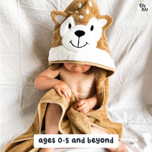 Image of Riff Raff Pretty Fawn Hooded Towel - Premium Cotton Baby Towel with Mitt Set - Ultra Soft Machine Washable Cartoon Hooded Baby Towels - Baby Towels with Hood for Newborn Baby, Infants, Toddlers