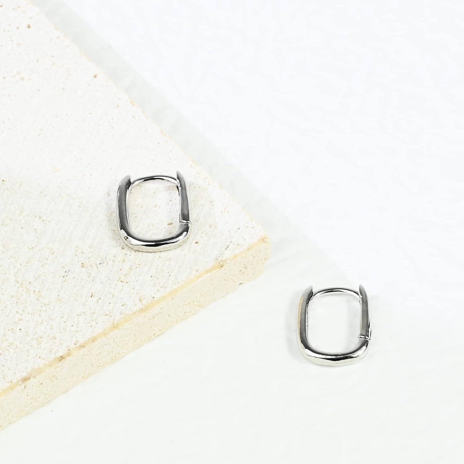 925 Sterling Silver Oval Huggie Hoop Earrings for Women, Small Gold Hoop Earrings for Sensitive Ears, Square Hoop Earrings for Gifts - Image 6