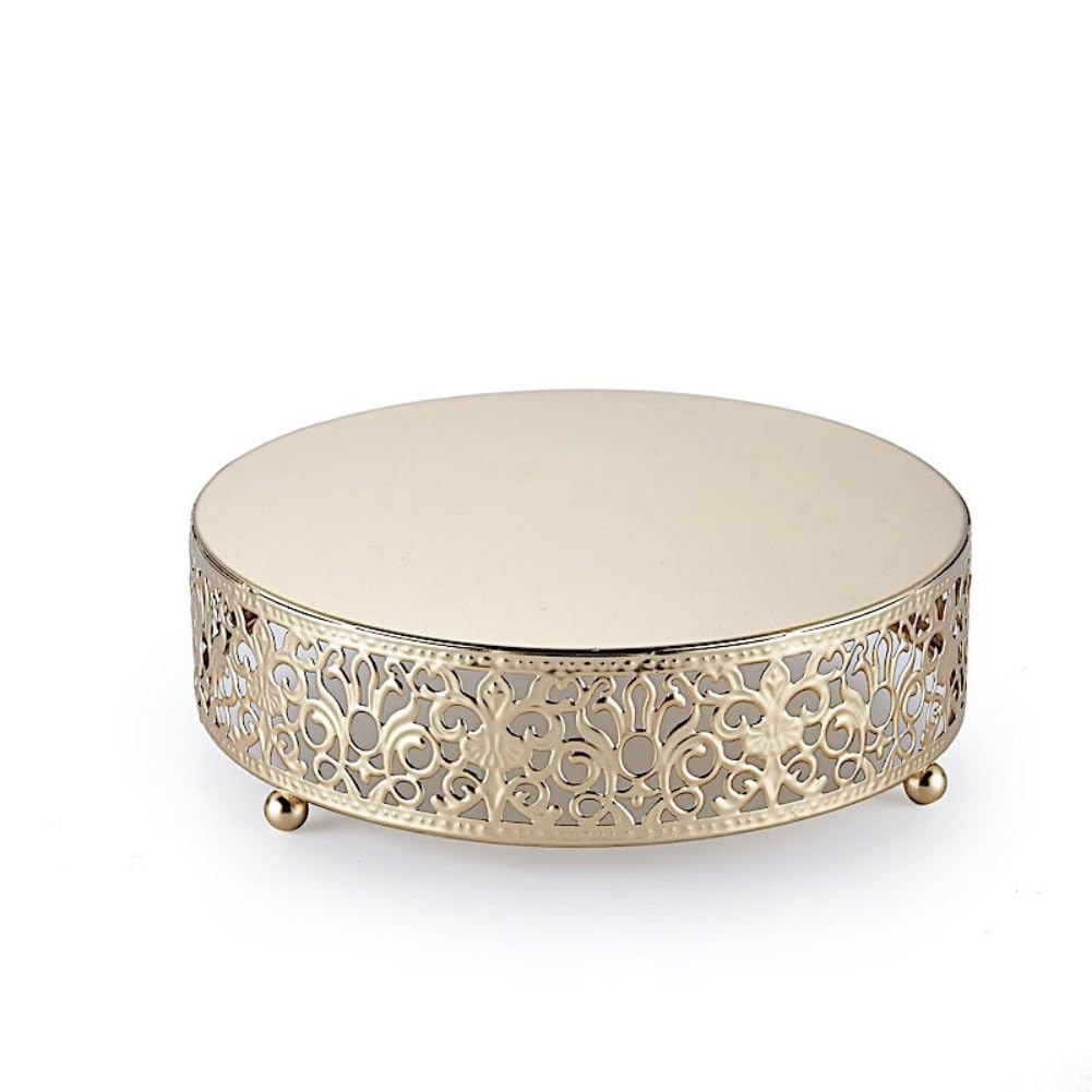 Round Lace Metal Wedding Cake Stand Dessert Display Stand Glossy Metallic Finish 20cm (Gold)
