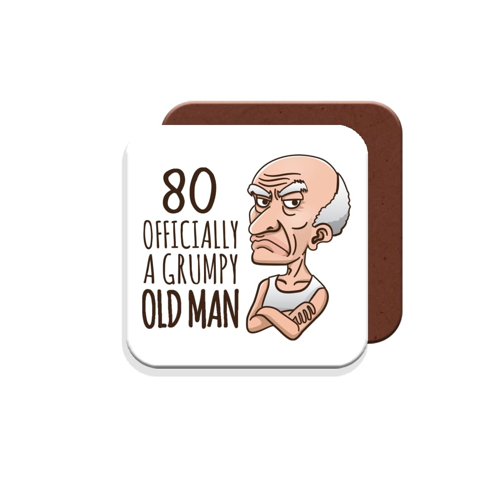 Muggz Coaster 80Th Birthday Gift - Grumpy Old Man - Giftset - Made By In The Uk