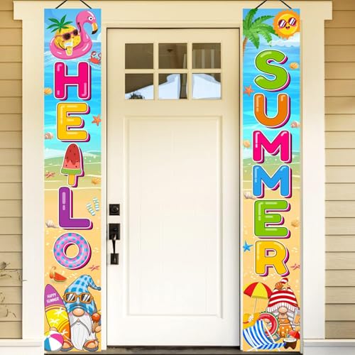 Sommerbanner Hello Summer Tür Hawaii Girlande Hängend Tür Banner Sommerfest Deko 30 * 180 CM Couplets Sommerdekorationen für Veranden, Terrassen, Fenster, Wände Haustür Veranda Deko