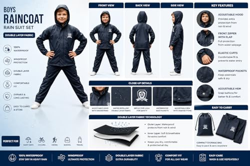 Image of Trustous Boys PVC Double Layer Waterproof Raincoat Kids Boys Waterproof PVC Double Layer Raincoat|Boys Transparent PVC Double Layer Rainwear|Boys Heavy Duty PVC Double Layer Raincoat
