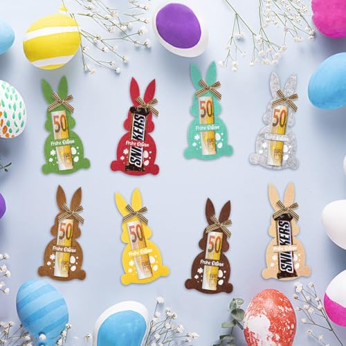 LIZANQU 8 Stück Ostern Geldgeschenke, Osterhasen Filzdekorationen, Geldgeschenk Verpackung für Ostern Hasen aus Filz Geschenk Lustige Osterdekoration zum Verschenken für Geld (A)