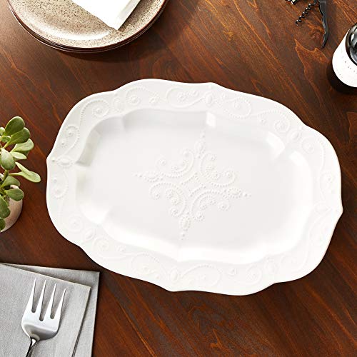 Image of Lenox Serveware, Lenox French Perle White Serving Platter, Oval Shape, 18.5-Inch, Stoneware, Dishwasher Safe, Turkey Platter for Thanksgiving, Winter Hosting, Christmas Serving (White, 1 Piece)