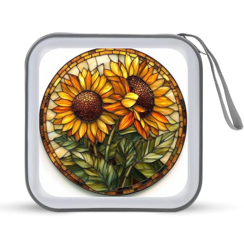 DuduYH Stained Glass Two Large Sunflowers CD Case DVD Storage Case Portable
