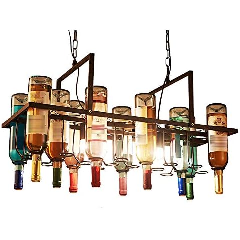 SHATUOA Vintage 24 Bottle Chandelier, Adjustable Height 2-Light Rack Pendant Light Art Decor Pendant Lights Elegant Ceiling Light Hanging Bottle Holder for Bar, Hotel, Living Room Cover