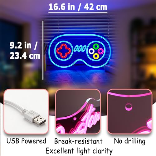 Image of Blue Neon Sign Led Neon Lights Signs for Wall Decor USB Powered Led Signs for Room Decoration-Blue Gamer Gamepad