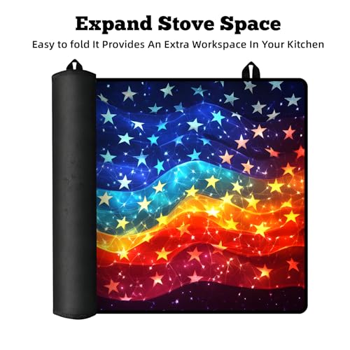 Image of Multi-Design Stove Cover for Glass /Electric Stoves - 3-in-1 Heat-Resistant Protector Mat, Non-Slip Drying Rack 28 inchx20 inch (Star Ocean)