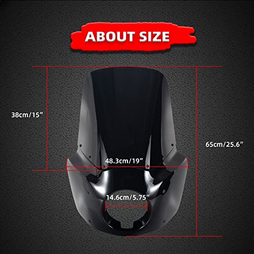 Image of FATECIM Motorcycle 5.75 inch Headlight Fairing with 15 inch Dark Smoke Windshield Windscreen & 48-58mm Mounting Kit Headlight Extension Block For Harley 2018 2019 2020 2021 2022 Softail FXBB Street Bob
