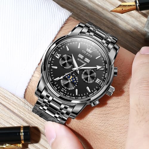 Image of OLEVS Mens Automatic Watches Skeleton Mechanical Self Winding Luxury Fashion Dress Wrist Watch Luminous Waterproof