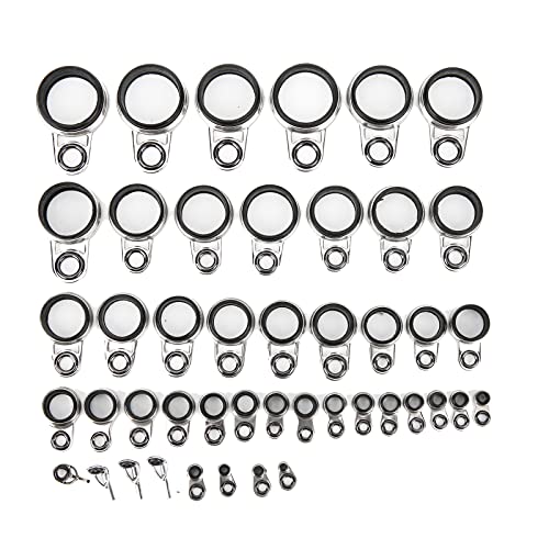 KJAOYU Complete Fishing Gear Upgrade: 45-Piece Stainless Steel and Ceramic Fishing Rod Guides Line Rings Set with Top Tips - Ideal for Rock Casting Enthusiasts