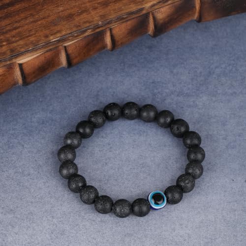 Image of Fashion Frill Stylish Couple Bracelets Black & White Red Natural Stone Onyx Stretchable Wrist Band Heart Magnetic Bracelet For Women Men Boys Girls Love Gifts Friendship Promise Bracelets