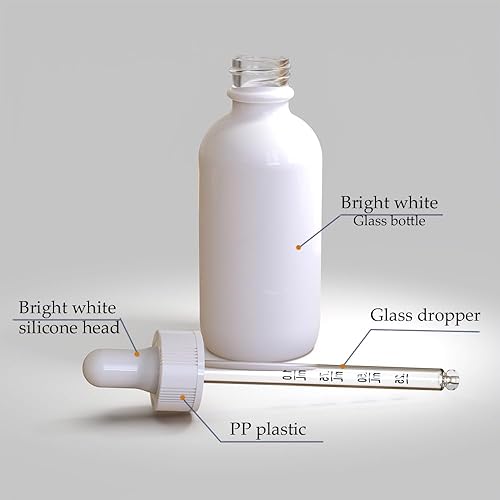 Miniatura 7 de Paquete de 12 botellas cuentagotas de vidrio con revestimiento blanco de 2 oz (60ML) con cuentagotas de vidrio, botellas seguras contra rayos UV