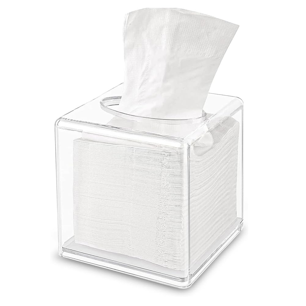 Vjsujehgy Tissue Box Cover Square, Clear Acrylic Tissue Box Holder, Cover Napkin Organizer for Dryer Sheets, Bathroom