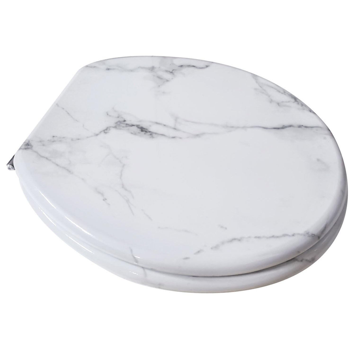 wilko Toilet Seat, White, 37.6 x 45cm, Marble Pattern, MDF, EAS to Install, Durable Design