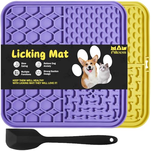 2 Pack Licky Mats for Dogs & Cats – Slow Feeder Lick Mat with Suction Cups for Anxiety Relief, Bathing & Training with Spatula
