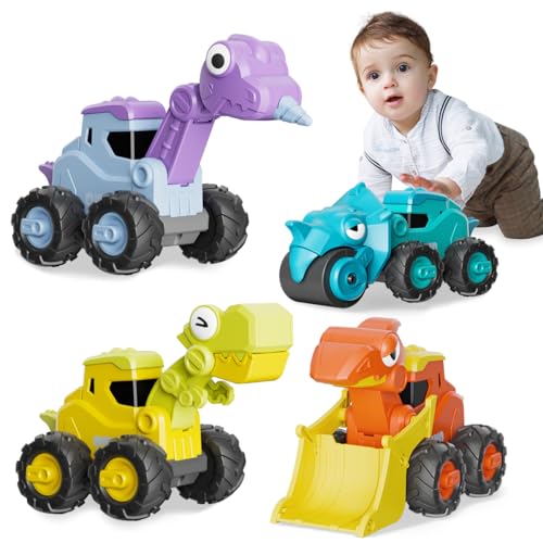 KaeKid はたらくくるま 恐竜 車 おもちゃ ミニカー おもちゃ 1歳 2歳 3歳 砂場セット ショベルカー 恐竜 玩具 男の子 知育玩具 1歳 誕生日 プレゼント 男の子 女の子 子供 建設車両セット 4台
