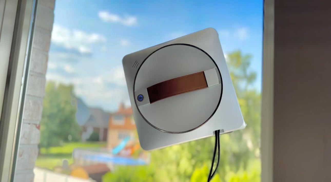 Smart Window Cleaning Robot – Mini Electric Robot Cleaner with Remote, Safety Strap, 4 Mop Pads, Edge Detection – Robotic Magnet Window Washer for Inside & Outside Glass – Modern (White)