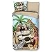 Produktbild Aminata Kids Kinderbettwäsche 135 x 200 Jungen & Mädchen Wilde-Zoo-Tiere Baumwolle, Reißverschluss, Kinder-Wende-Bettwäsche-Set mit Safari-Motiv, Afrika, Safari, Dschungel Zebra, Giraffe AFFE & Löwe