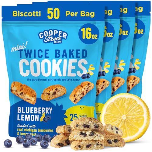 Image of Cooper Street Lemon Blueberry Mini Biscotti Cookies, 1 lb, 4ct | Twice Baked Italian Style Cookies, Peanut, Soy & Dairy Free, Low Sodium Snack, Kosher, Serve w / Coffee or Tea, Resealable Bag
