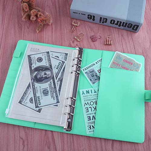 Image of Antner A5 Notebook Binder 6 Ring Refillable Budget Planner Cover for Cash Organizer, PU Leather Loose Leaf Photocard Holder Aesthetic Binder with Magnetic Buckle for A5 Planner Inserts, Light Green