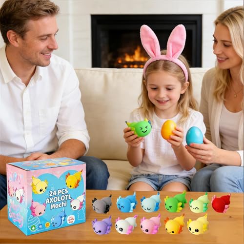 Image of 24 Pack Prefilled Easter Eggs with Axolotl Mochi Squishy Toys, Easter Basket Stuffers, Easter Eggs Filled Mini Squishy Toy, Party Favors for Kids, Easters Gifts, Classroom Exchange