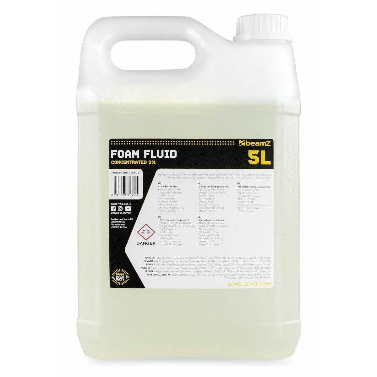 BeamZ FFL5 Liquide pour Machine à Mousse Concentré 3% - 5L, Mousse de Qualité, Non Inflammable, Mousse Liquide, Compatible avec JFC1000, à Mélanger avec de l'eau