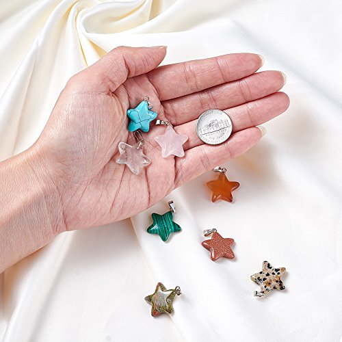 Fashewelry 50Pcs Star Stone Pendants Healing Crystal Quartz Chakra Gemstone Rock Charms Random Mixed For Necklace Jewelry Making Hole: 2X7Mm #TOP3