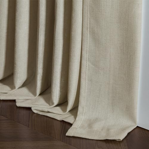 Image of Khaki Beige Linen Curtains 45 Inch Length 2 Panel Set for Small Windows Rustic Country Linen Cotton Light Filtering Drapes Privacy Pinch Pleated Back Tab Semi Sheer Kitchen Curtains 45 Inches Long