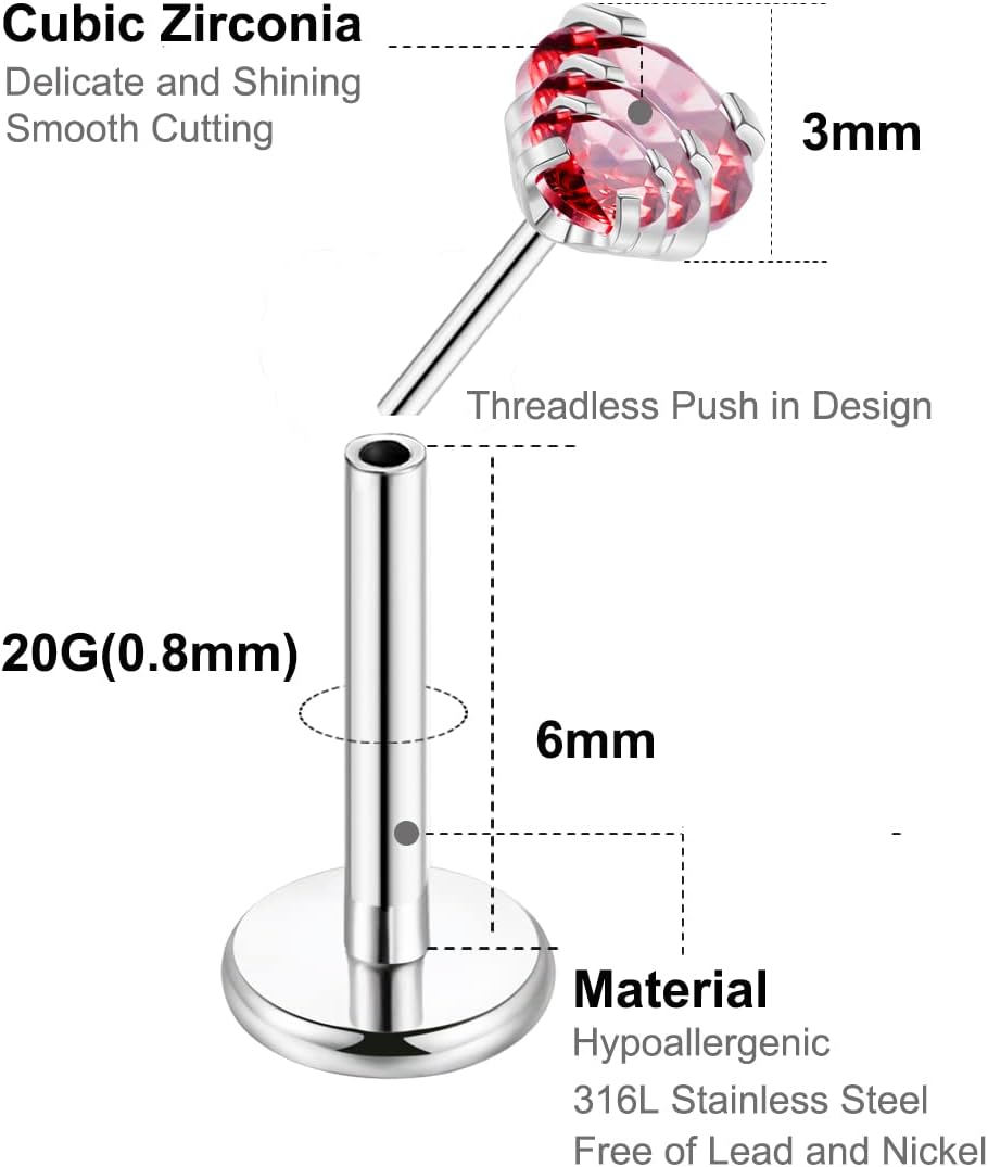 15 Pairs 20G 316L Stainless Steel Threadless Stud Earrings for Women Men Cartilage Helix Tragus Stud Earrings Small CZ Labret Monroe Studs Push in Nose Studs 2-3mm Ear Piercing Jewelry Set - Image 2