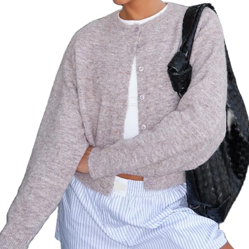 Image of Women Knit Cropped Cardigan Tops Long Sleeve Button Down Lightweight Bolero Sweater Tops