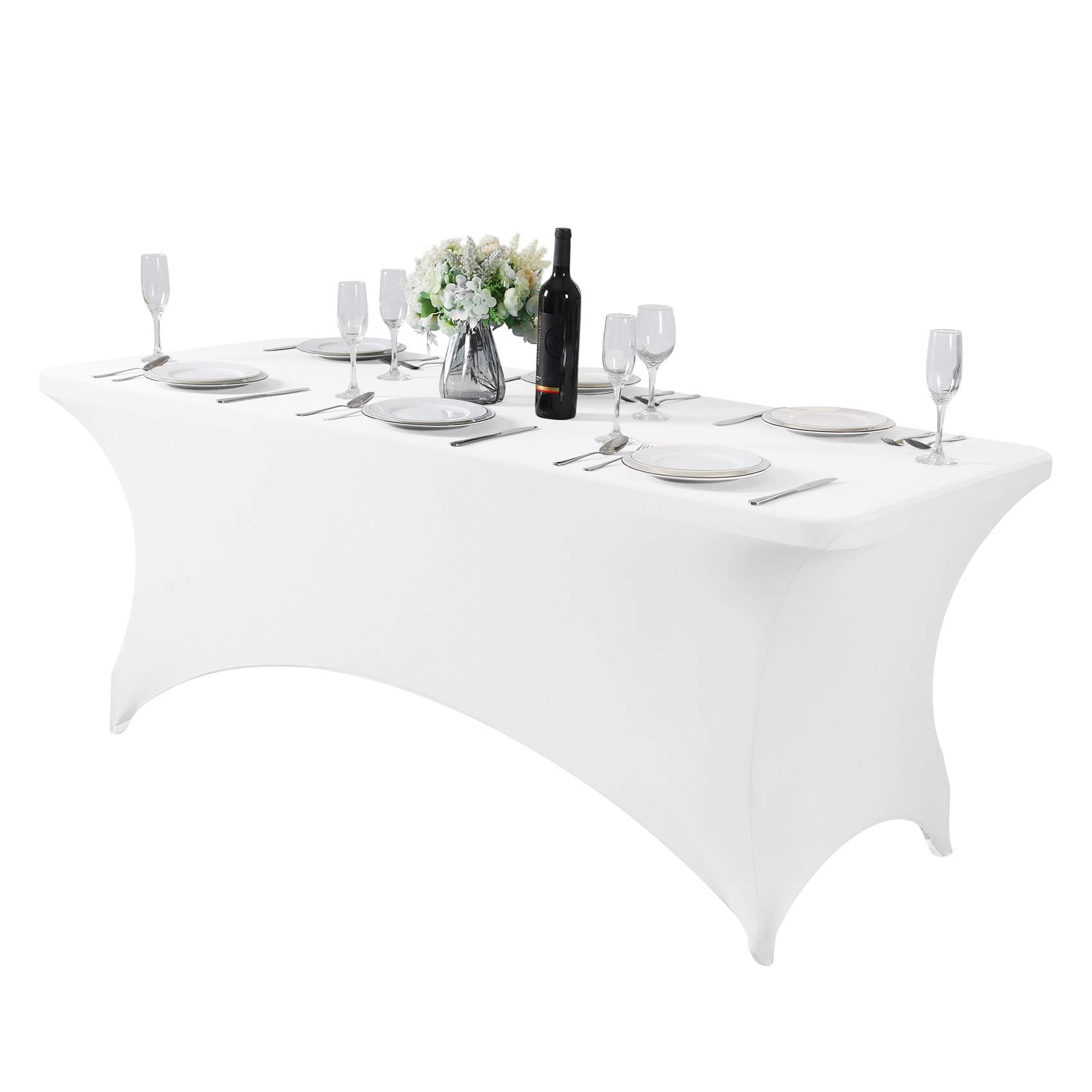 White Spandex Table Cloth 4 Feet-Universal Fitted Washable Rectangular Table Cover Suitable for Weddings, Parties, Business Meet Ups and Banquets. White