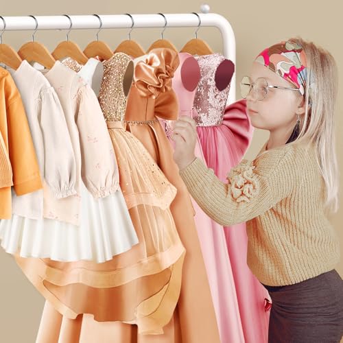 mirolam Kids Clothing Rack - Kids Dress Up Clothes Rack - Baby Toddler Closet - Freestanding Coat Rack with 2 Fabric Shelves - Small Kids Costume Wardrobe - Garment Rack for Hanging Clothes Organizer