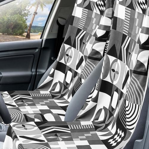 Image of Hahafelt 2 Pack Car Seat Towel Cover with Storage Bag, Black White Abstract | 63 x 32 in Car Towel Seat Cover Non Slip Waterproof, Gym Workout Swimming Running, Machine Washable Sweat Absorbent Protector
