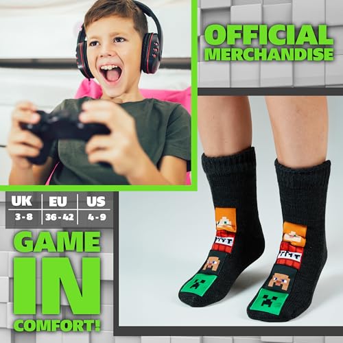 Minecraft Stoppersocken Kinder Kuschelsocken, One Size ABS Jungen Socken, Lizenziert, Creeper Gamer Geschenke für Jungs Teens (Multi)