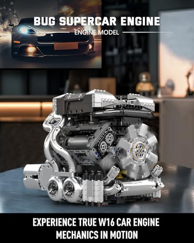 Mould King 10201 W16 Engine Model Kit, MOC Bug Supercar Engine Model with Battery and Motor, Collectable 16-Cylinder Car Engine Transmission, Shiftable Gear Operation for Adults (2024+ PCS) - Image 2