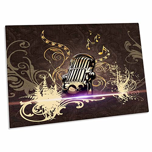 3dRose Music, Golden Microphone on Brown Vintage Background