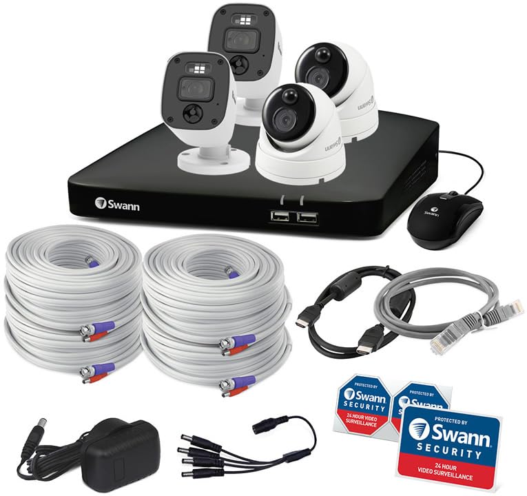 Swann Grabadora DVR de 4 Canales 1080p de 1 TB con 2 cámaras Enforcer™ Bullet y 2 cámaras Domo Enforcer™, SWDVK-446802MQB2D-EU