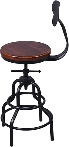 Miniatura 32 de Diwhy Taburete de mostrador industrial vintage, silla giratoria ajustable de altura de encimera de cocina, taburete con marco de metal, 20.47-26.77