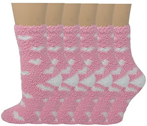 Image of 6 Pairs Non-Slip Hospital Socks Cozy Fuzzy Slipper Grip Socks (Pink)