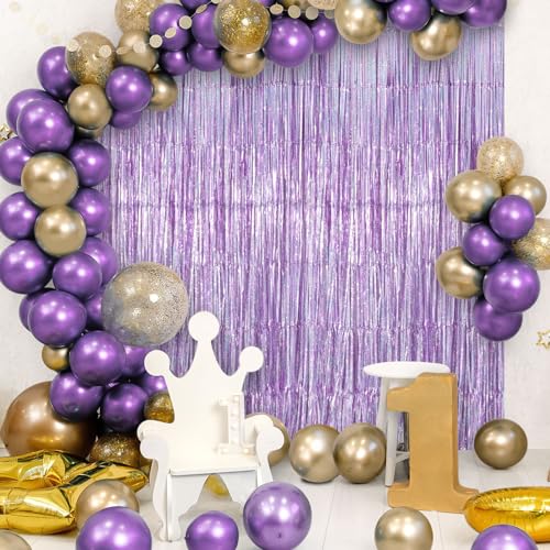 Image of 2 Pack Fringe Curtains Backdrops, Foil Fringe Curtains, Door Streamers for Birthday Wedding Bridal Shower Holiday Graduation Party Decorations, Photo Booth Backdrops, Glitter Light Purple