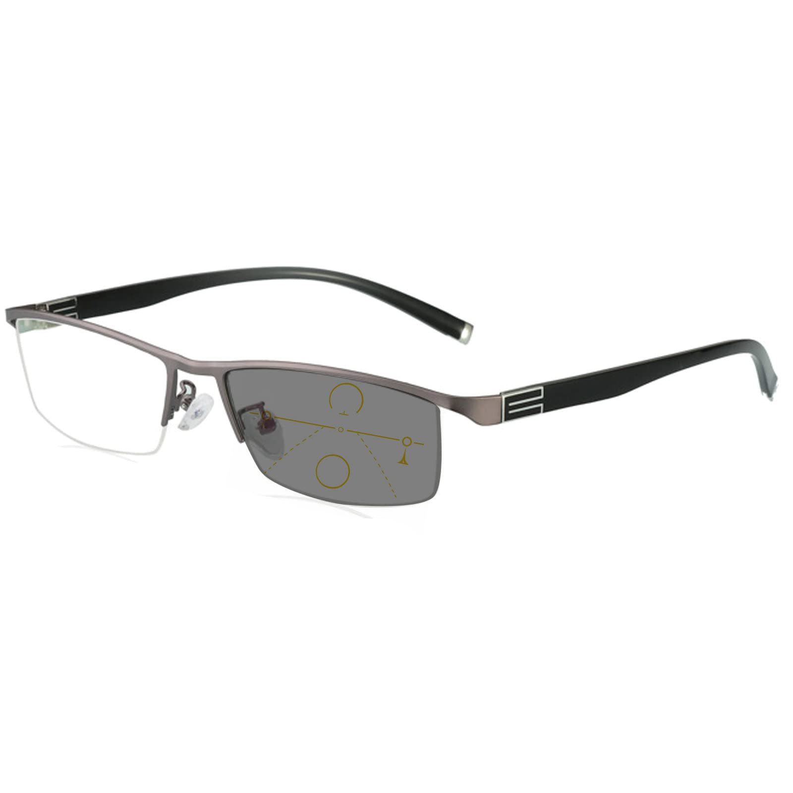 mincl/Sun Photochromic Reading Men adjustable vision With Multifocal Progressive glasses lentes (gray, SPH 0 ADD+250)