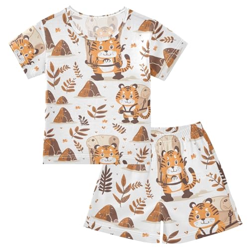 ALAZA Explorer Tiger Pajamas Short Sleeve 2 Piece Sleepwear Top and Bottom Pajama Set Unisex
