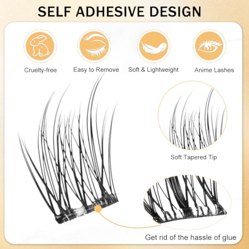 Image of MAYCREATE 120Pcs Self Adhesive Eyelashes Kit, Natural Look Clusters No Glue Needed Wispy Reusable Press on Lashes Pre-Glue Clear Band 11-13mm with Lash Tweezers