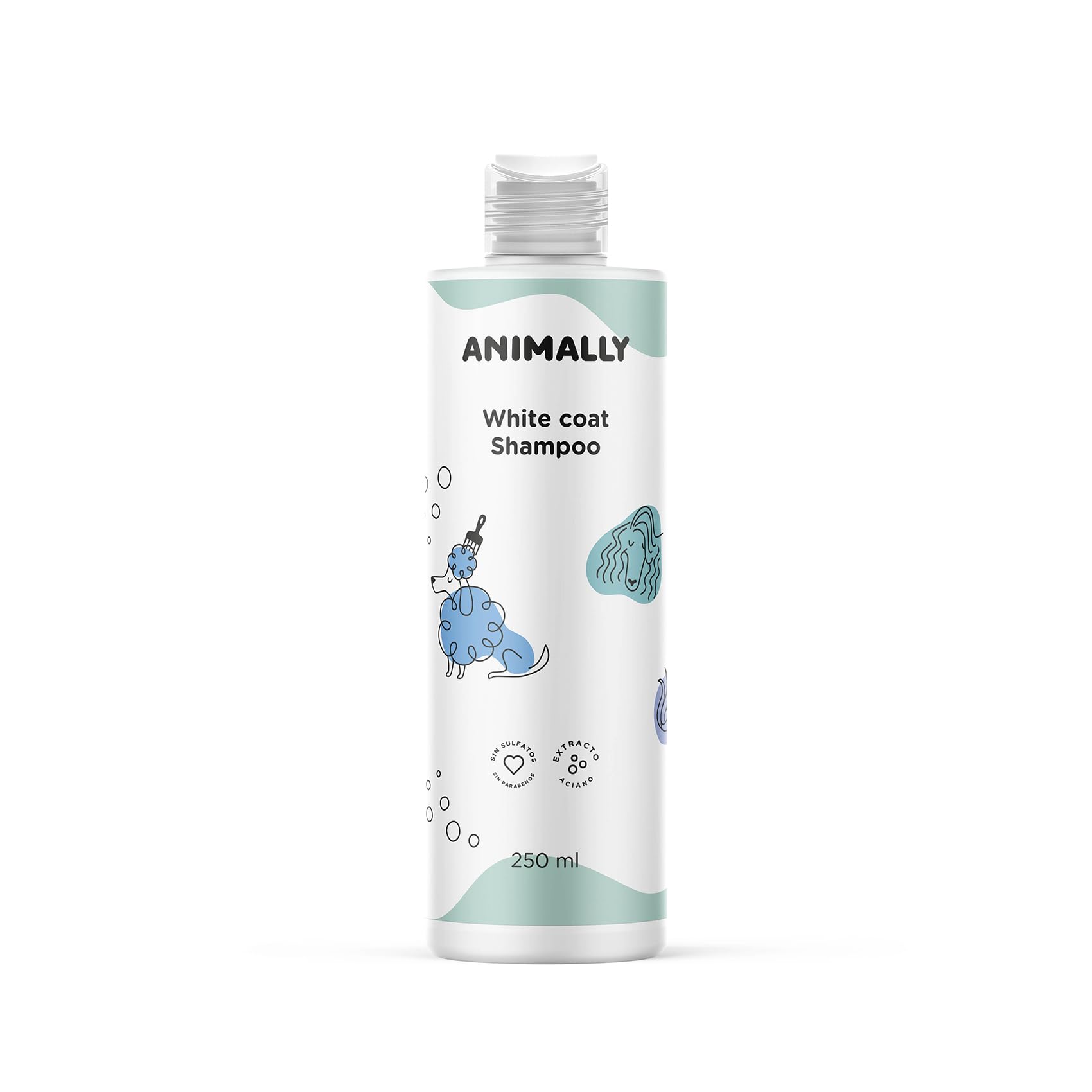 Animally White Coat Shampoo. Champú para pelo blanco. Champú para perros y gatos. Champú Vegano y Sin Sulfatos. 250ML